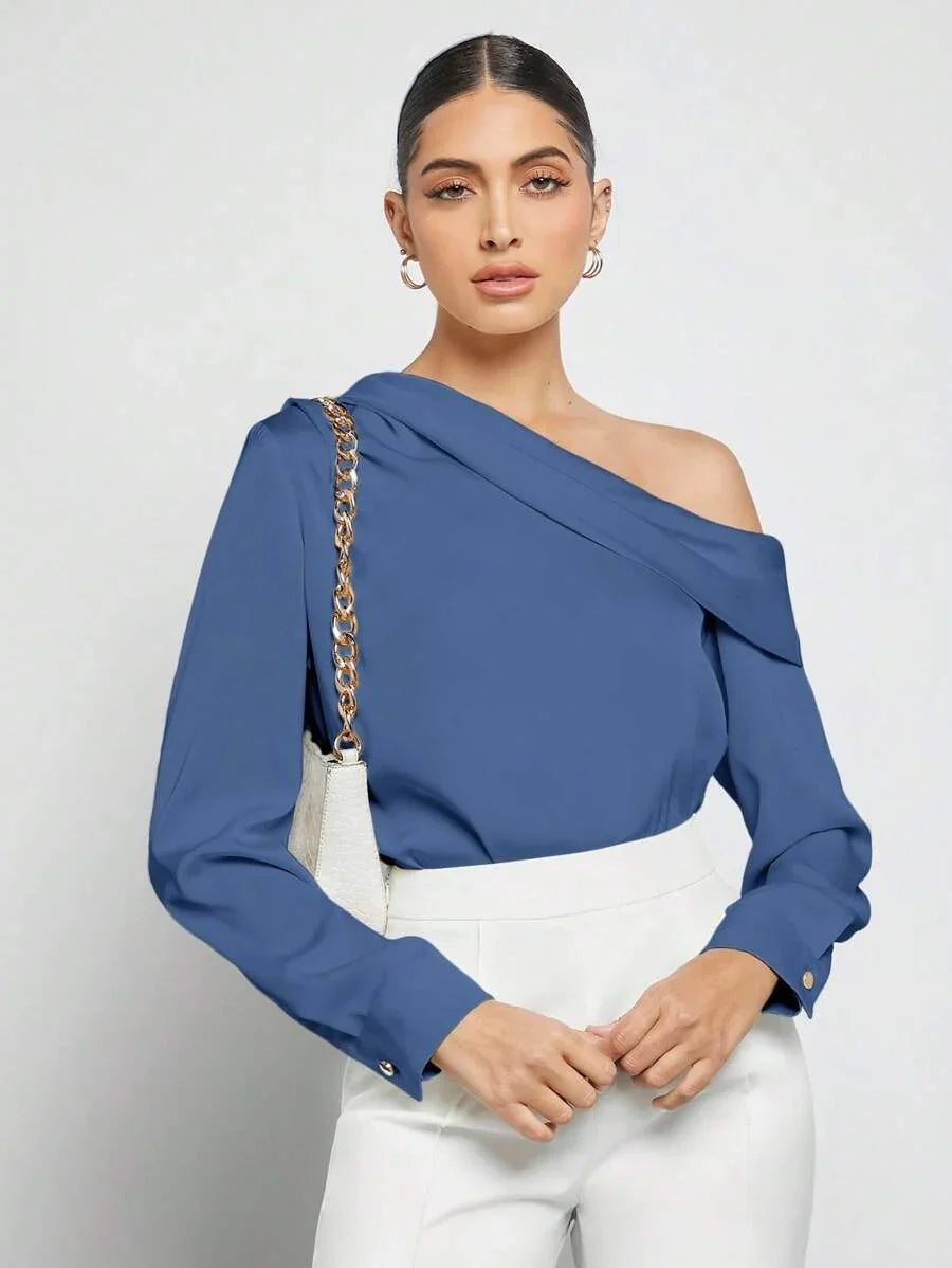 Elegant Satin Blouse With Draped Ruched Silhouette