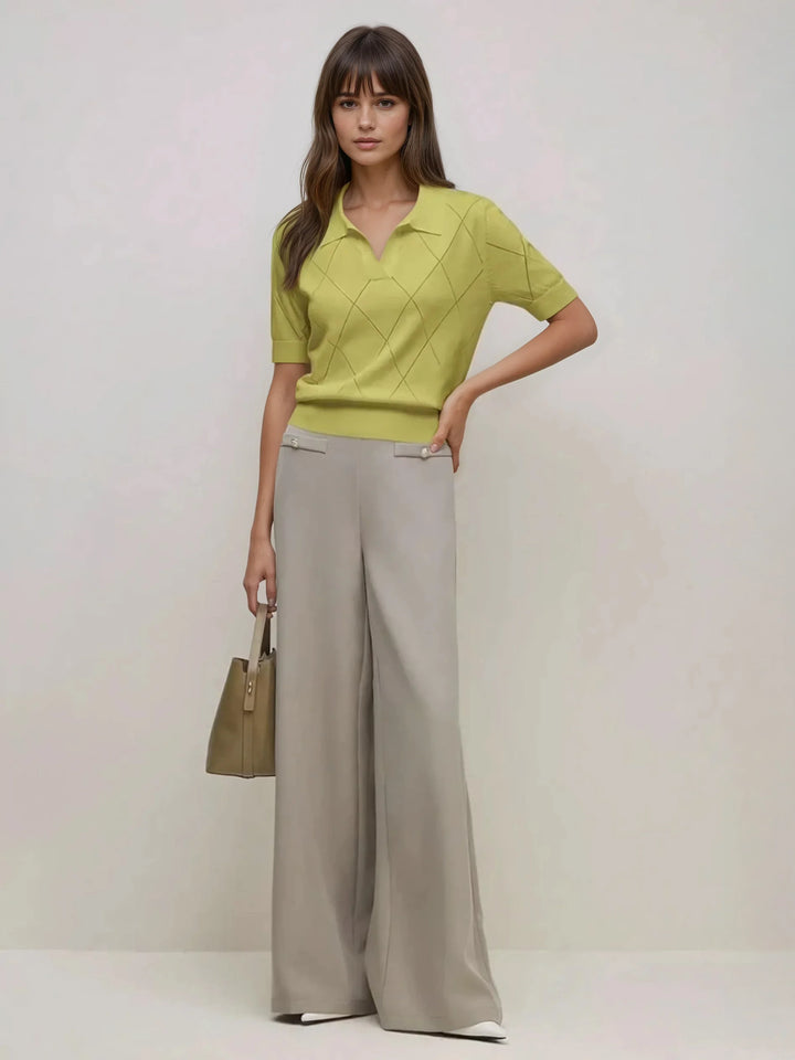 Polo Collar Diamond Knit Top Office Ready Essential