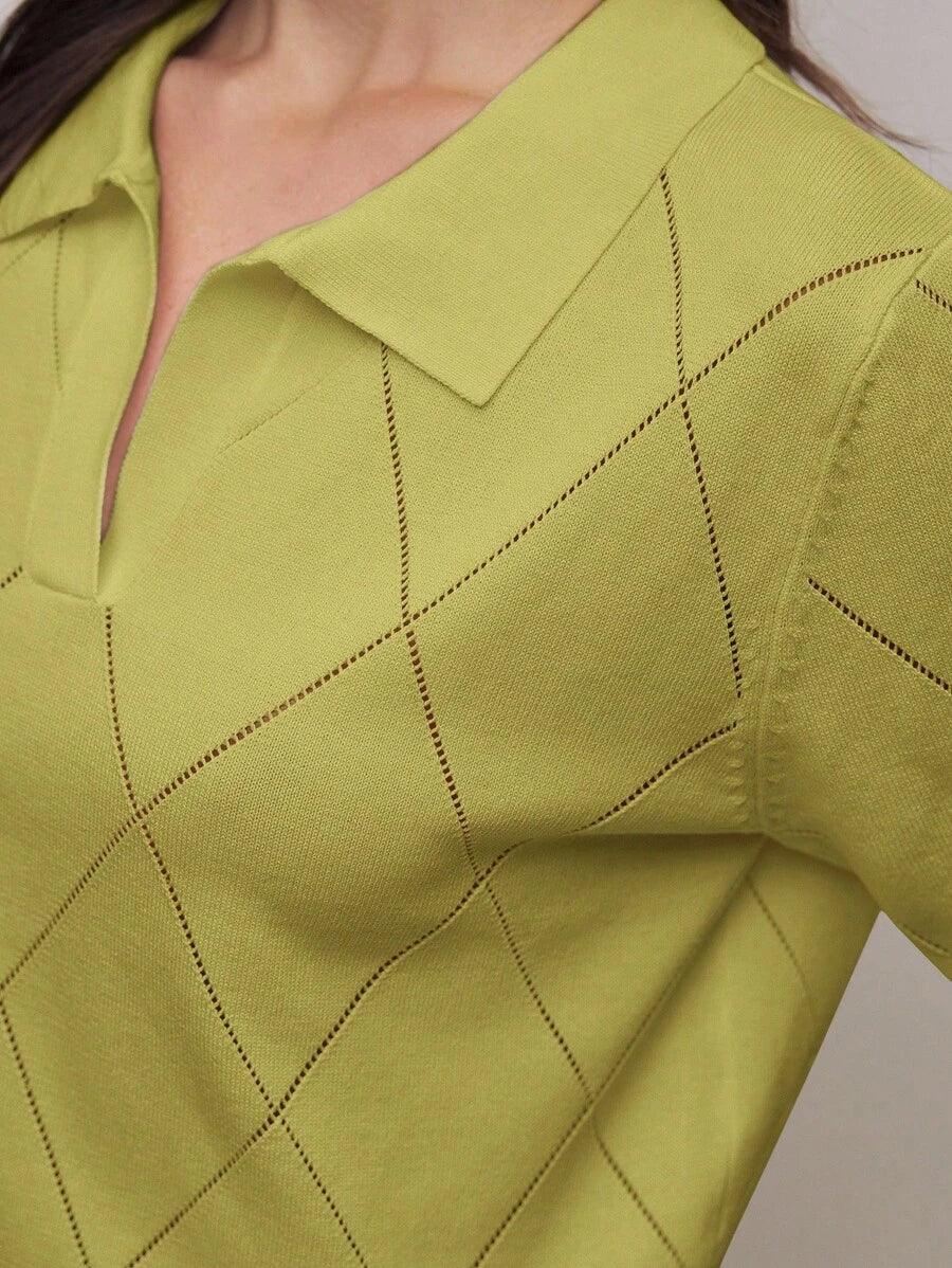 Polo Collar Diamond Knit Top Office Ready Essential