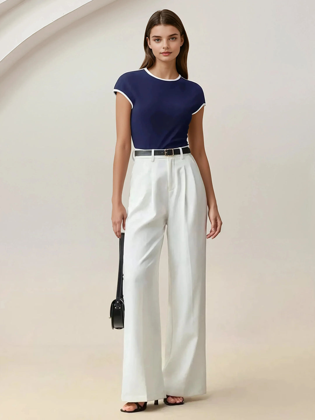 Contrast Trim Round Neck Short Sleeve Tee All Day Comfort