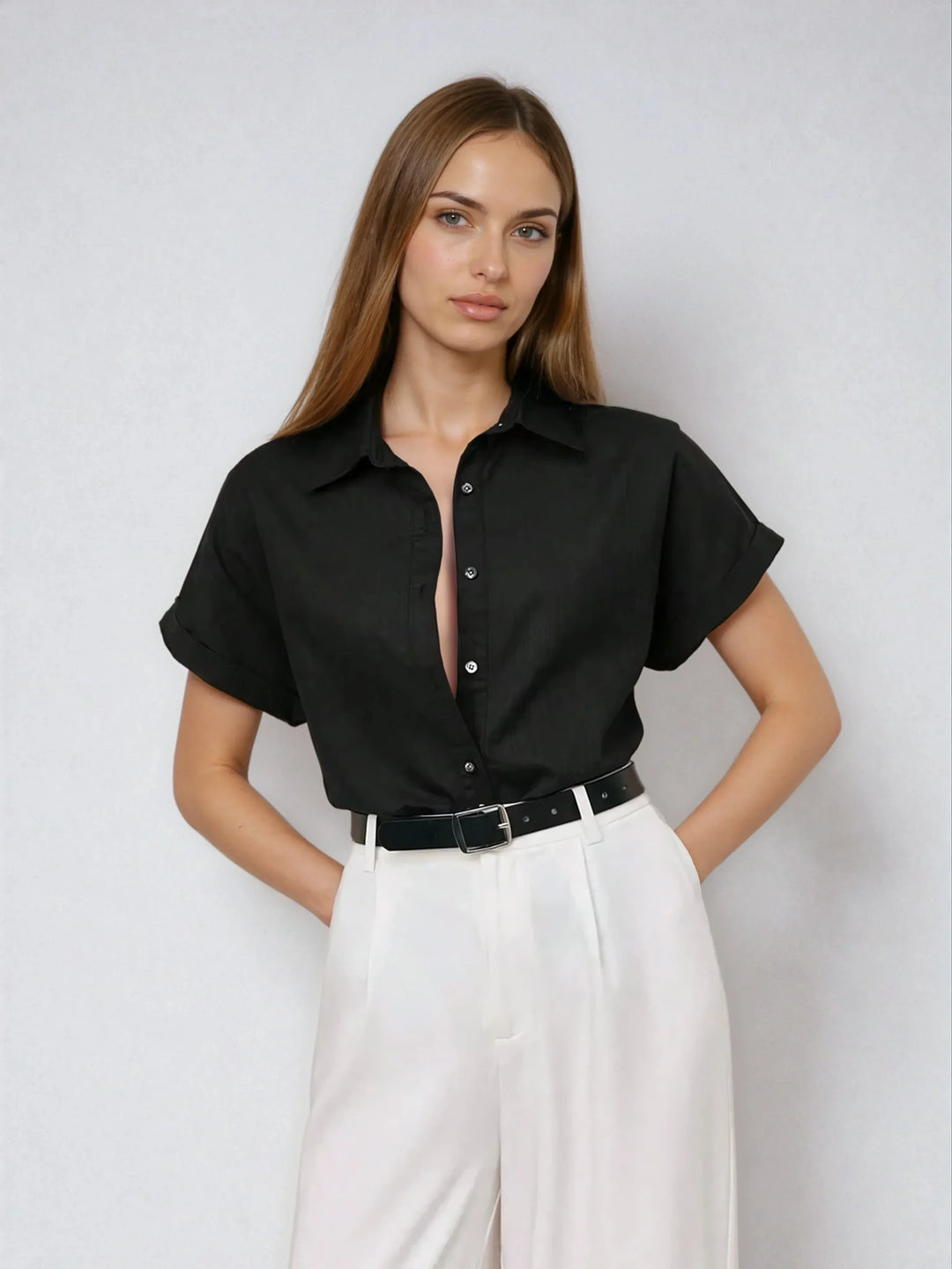 Front Open Collar Casual Shirt Button Front Classic Fit