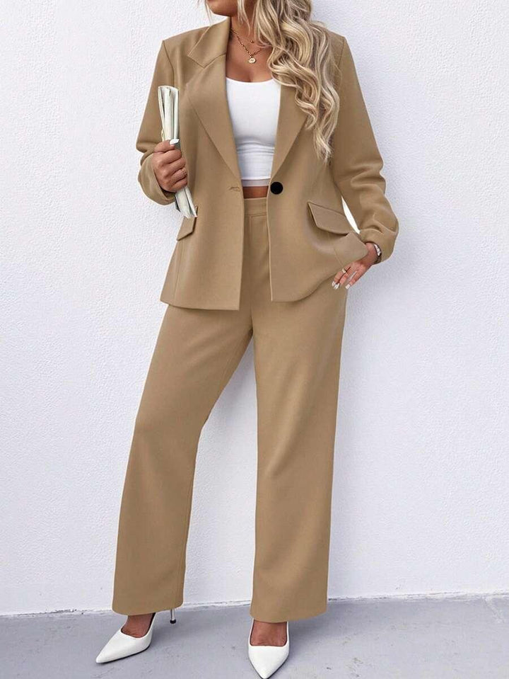 Plus Size Notched Collar Blazer Navy Workwear Casual