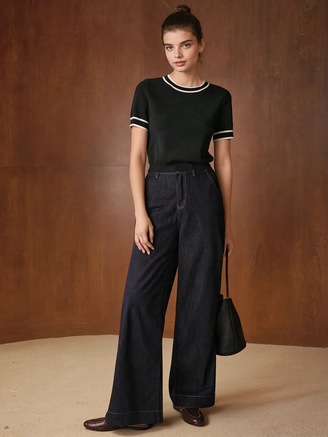 Knit Top With Contrast Trim Short Sleeves Modern Fit