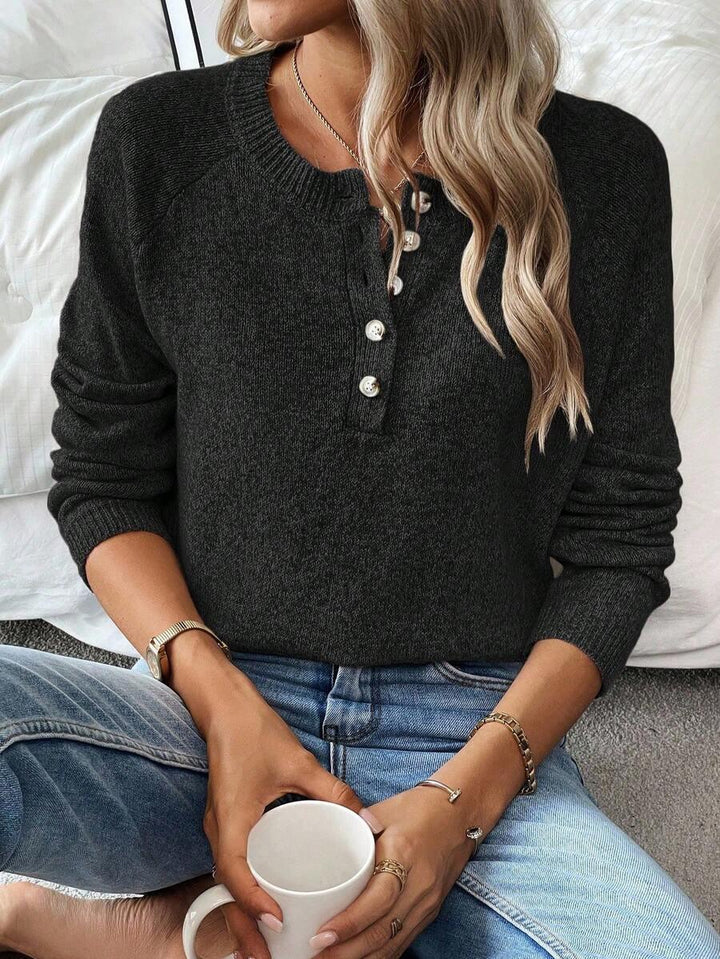 Cozy Knit Sweater With Half Zip Button Front Versatile