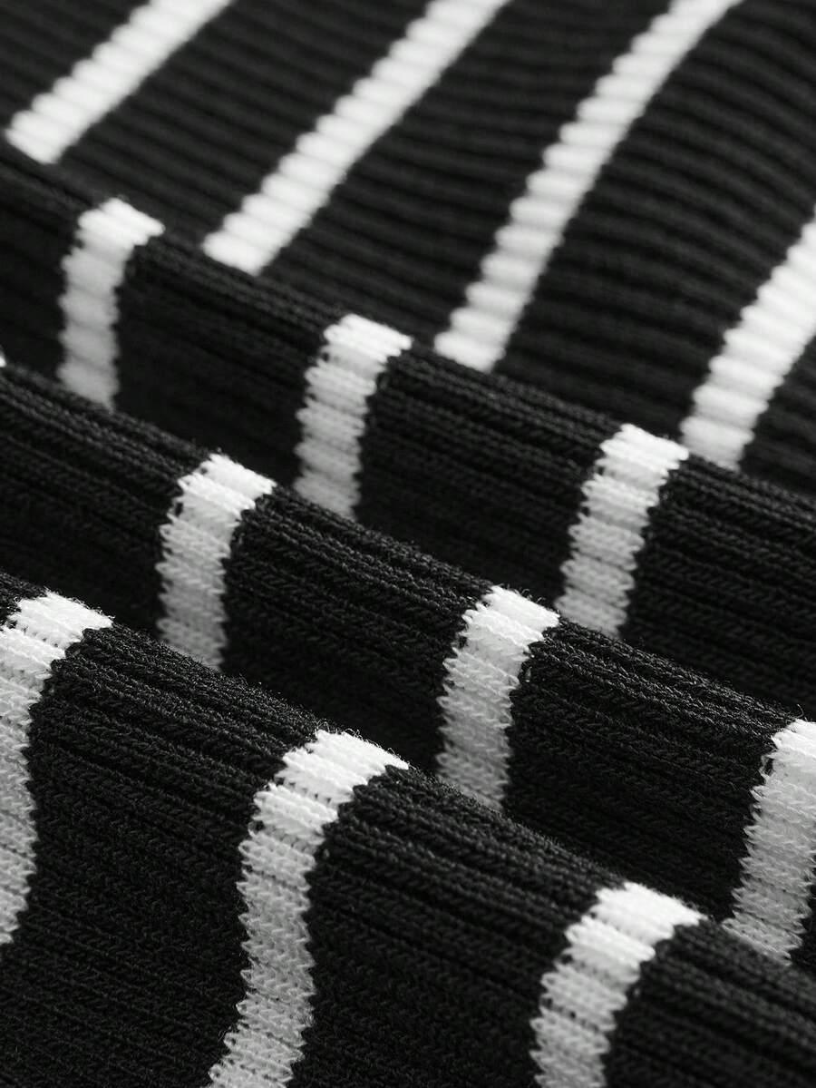 Lined Cashmere Blend Knit Sweater Turndown Collar Stripe