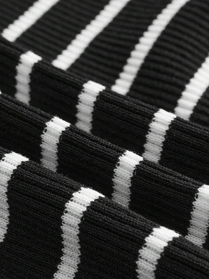 Lined Cashmere Blend Knit Sweater Turndown Collar Stripe