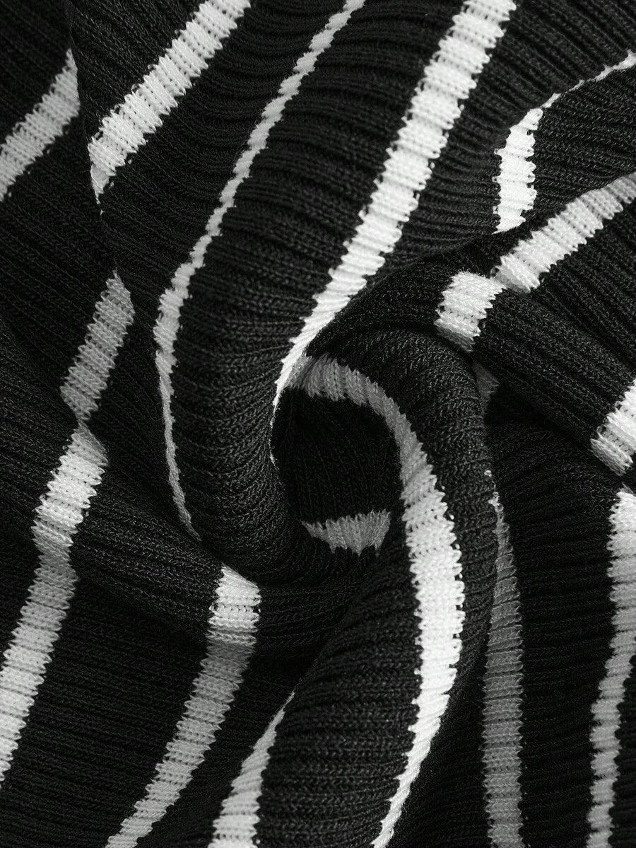 Lined Cashmere Blend Knit Sweater Turndown Collar Stripe
