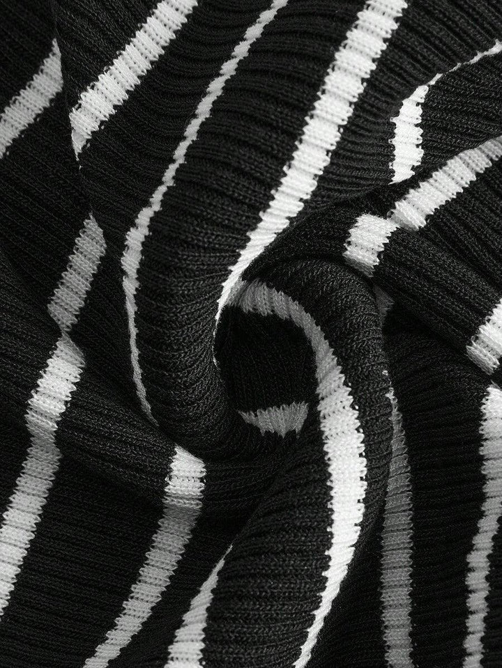 Lined Cashmere Blend Knit Sweater Turndown Collar Stripe