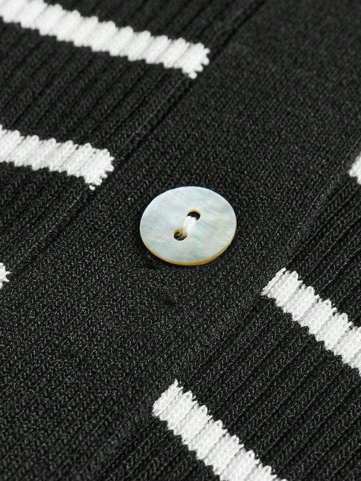 Lined Cashmere Blend Knit Sweater Turndown Collar Stripe