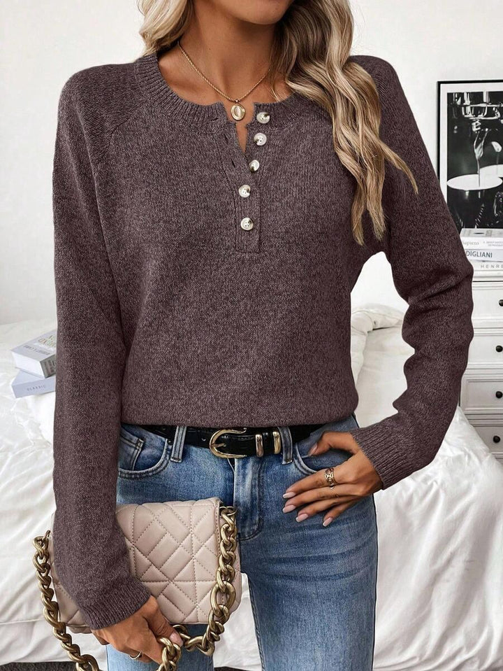 Cozy Knit Sweater With Half Zip Button Front Versatile