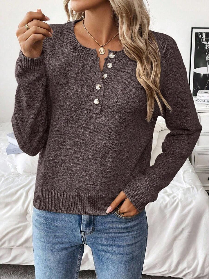 Cozy Knit Sweater With Half Zip Button Front Versatile
