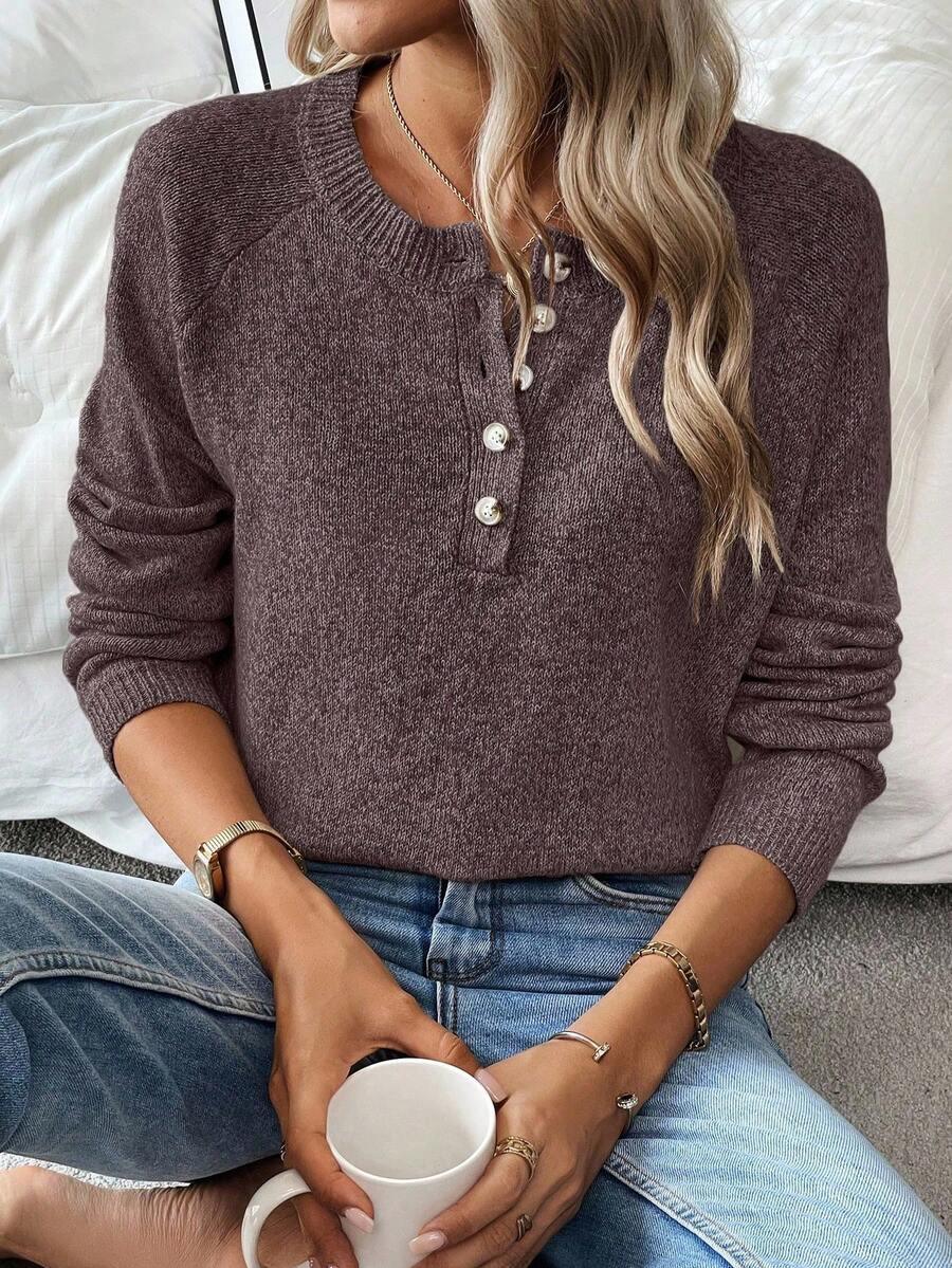 Cozy Knit Sweater With Half Zip Button Front Versatile