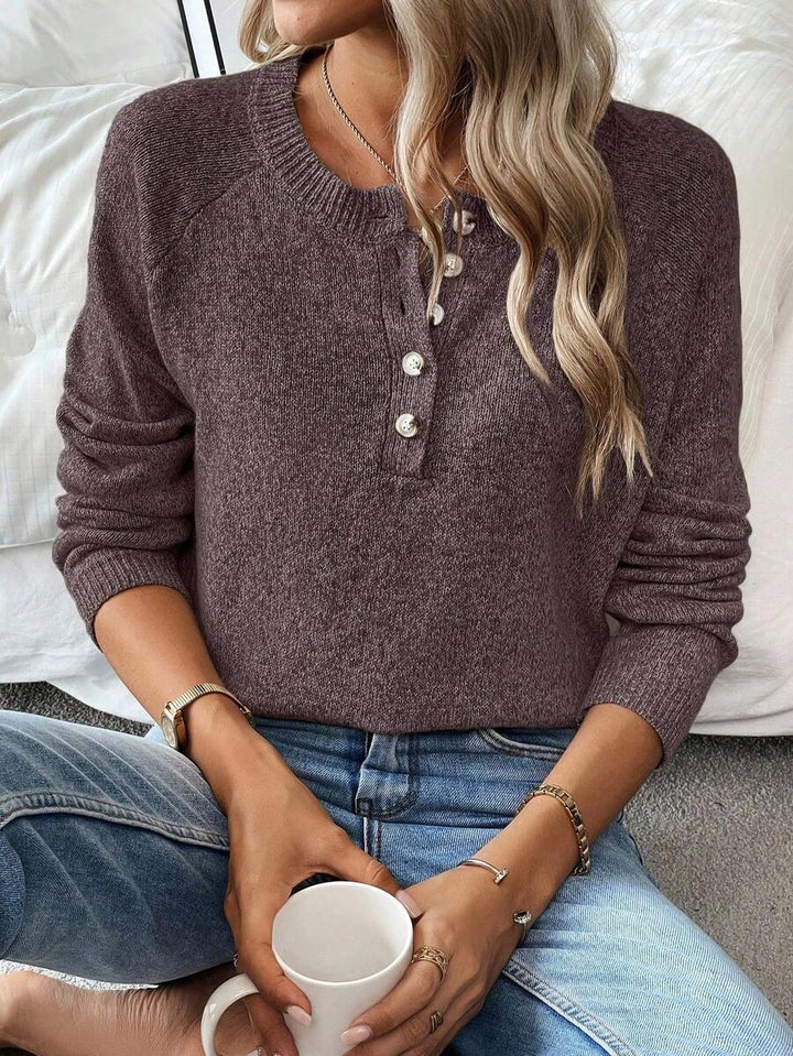 Cozy Knit Sweater With Half Zip Button Front Versatile