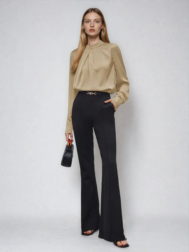 Asymmetric Ruched Stand Collar Top Versatile Office Wear
