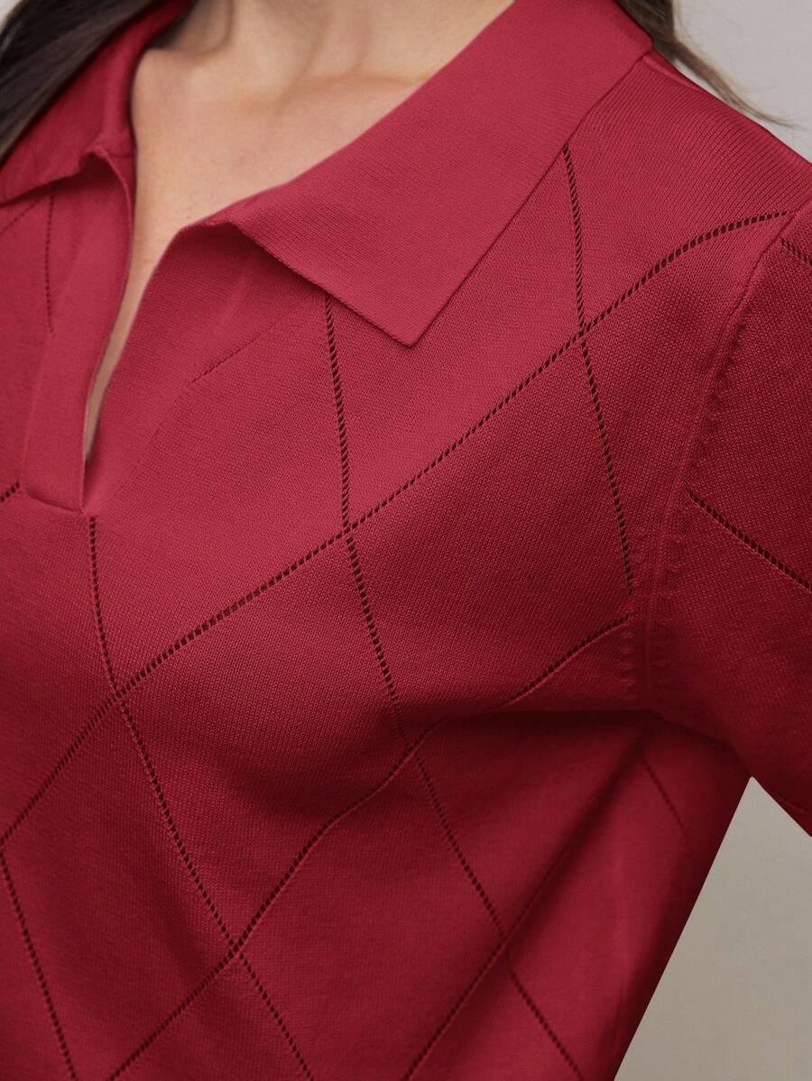 Polo Collar Diamond Knit Top Office Ready Essential