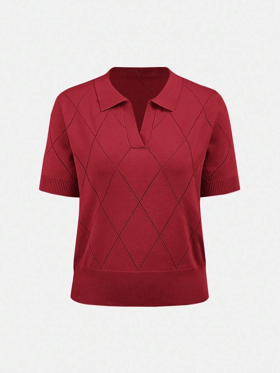 Polo Collar Diamond Knit Top Office Ready Essential