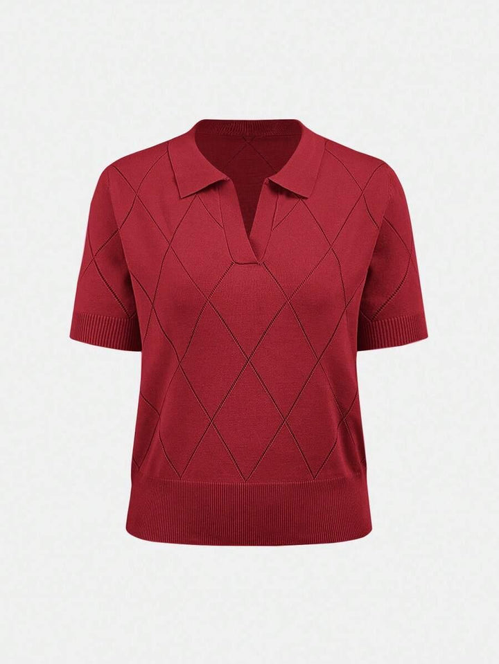 Polo Collar Diamond Knit Top Office Ready Essential