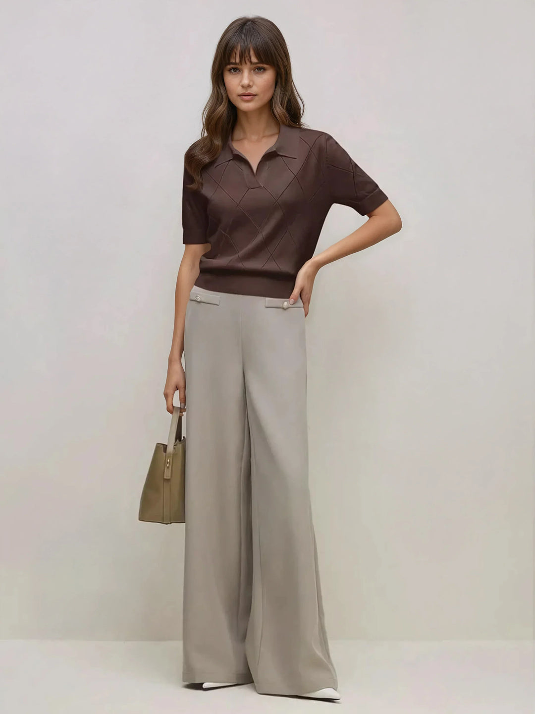 Polo Collar Diamond Knit Top Office Ready Essential