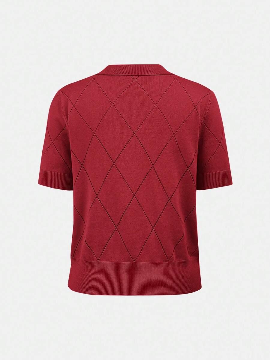 Polo Collar Diamond Knit Top Office Ready Essential