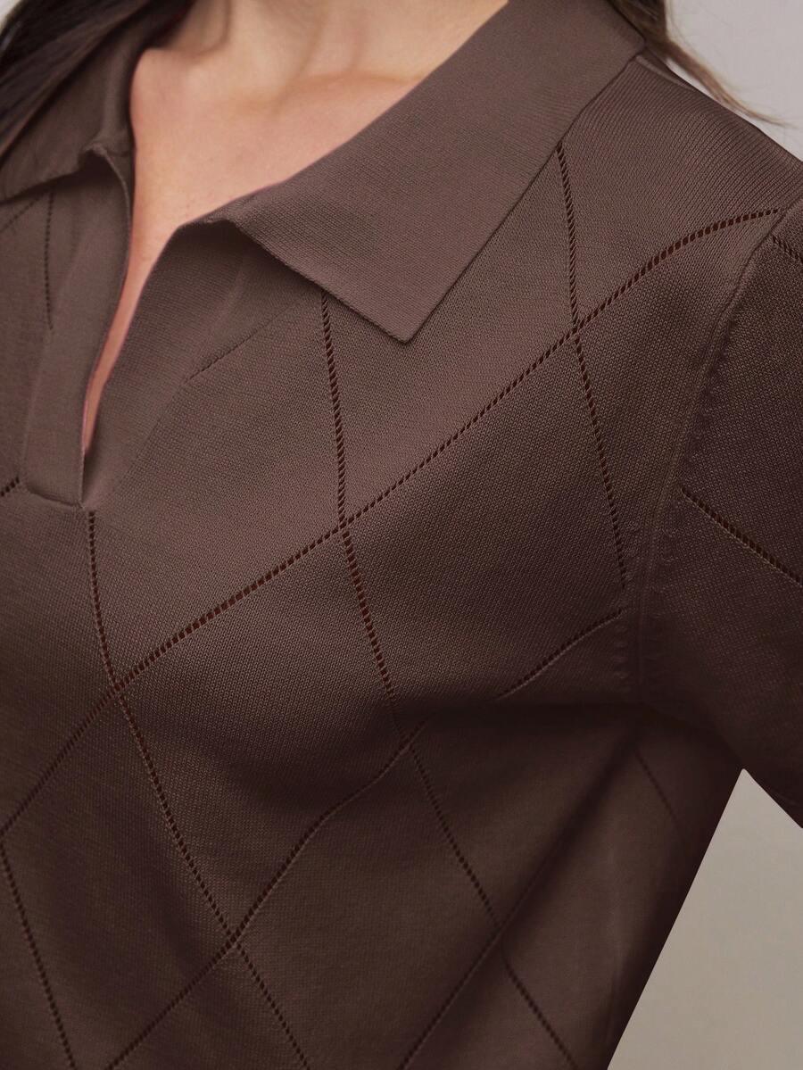 Polo Collar Diamond Knit Top Office Ready Essential