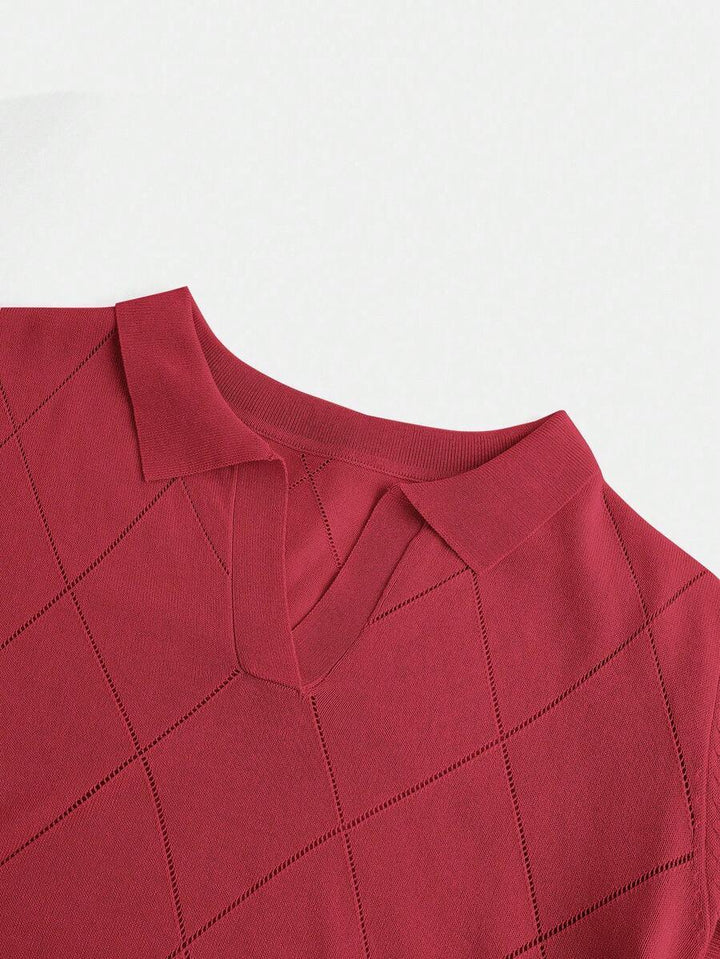 Polo Collar Diamond Knit Top Office Ready Essential