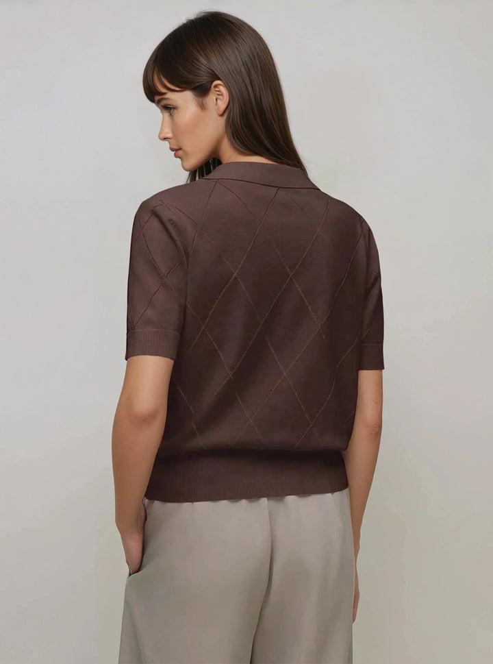 Polo Collar Diamond Knit Top Office Ready Essential
