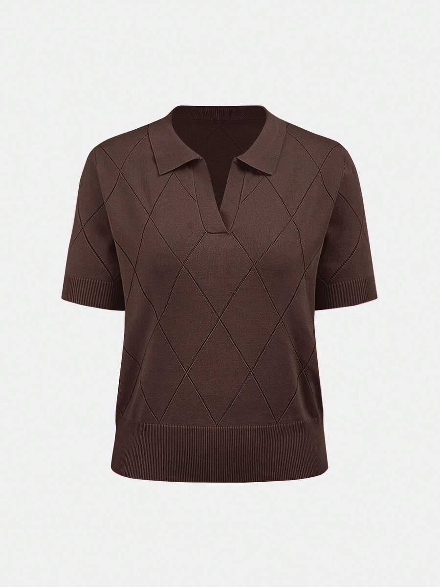 Polo Collar Diamond Knit Top Office Ready Essential
