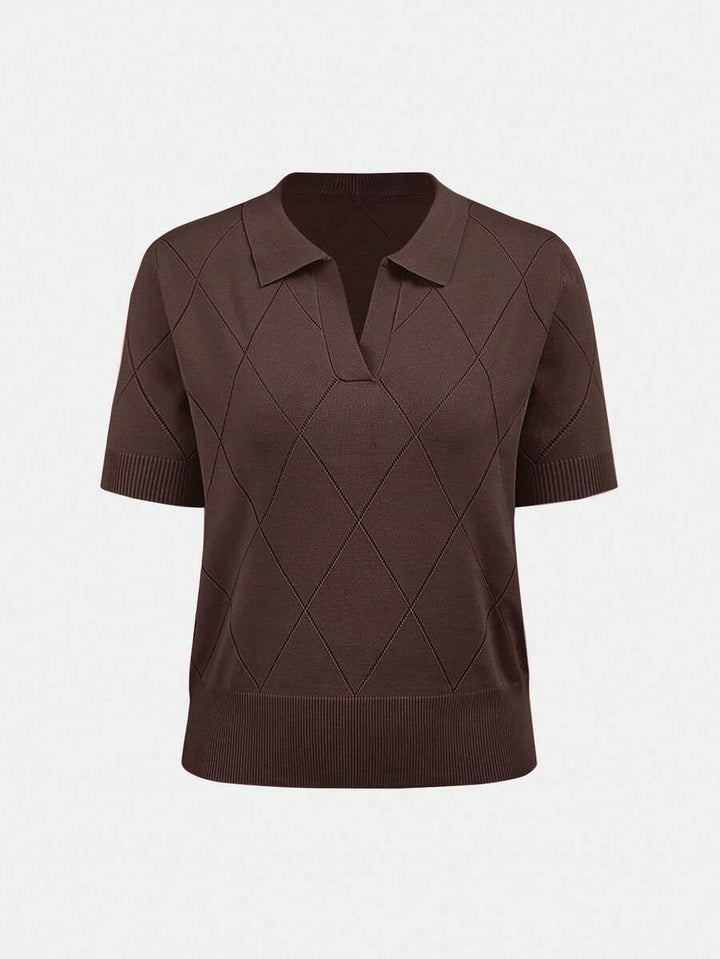 Polo Collar Diamond Knit Top Office Ready Essential