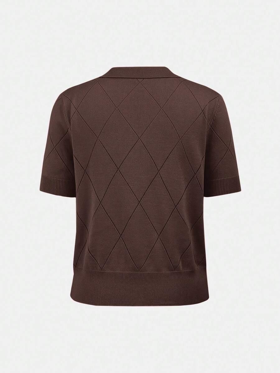 Polo Collar Diamond Knit Top Office Ready Essential