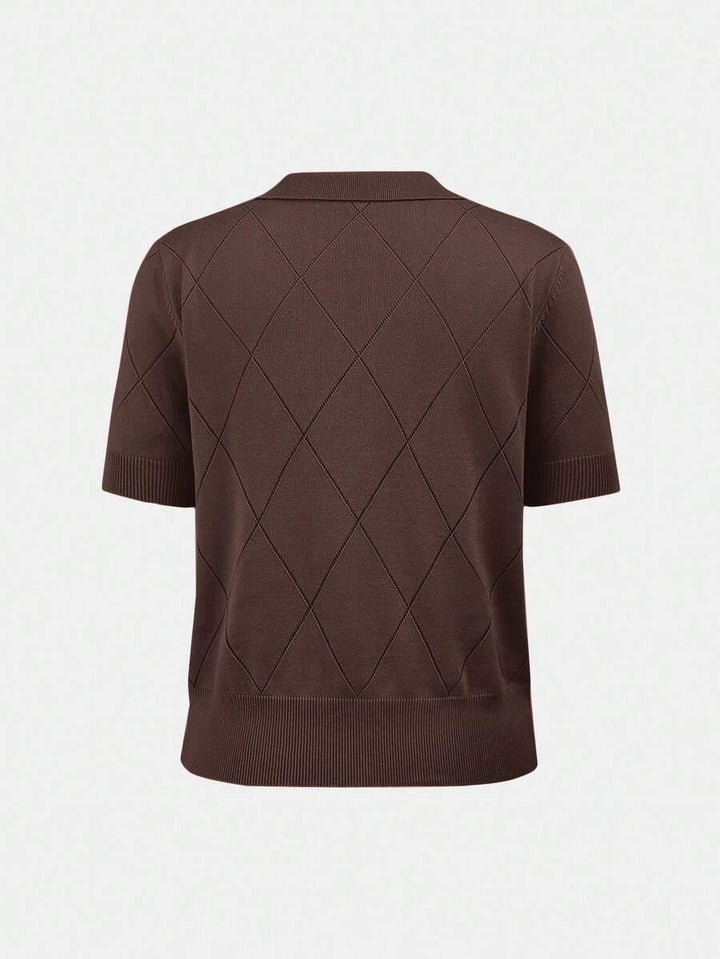 Polo Collar Diamond Knit Top Office Ready Essential