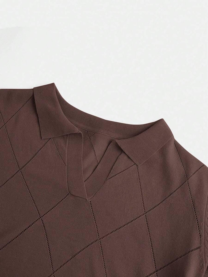 Polo Collar Diamond Knit Top Office Ready Essential