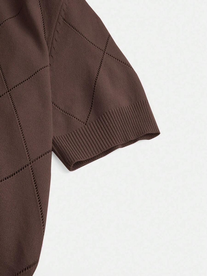 Polo Collar Diamond Knit Top Office Ready Essential