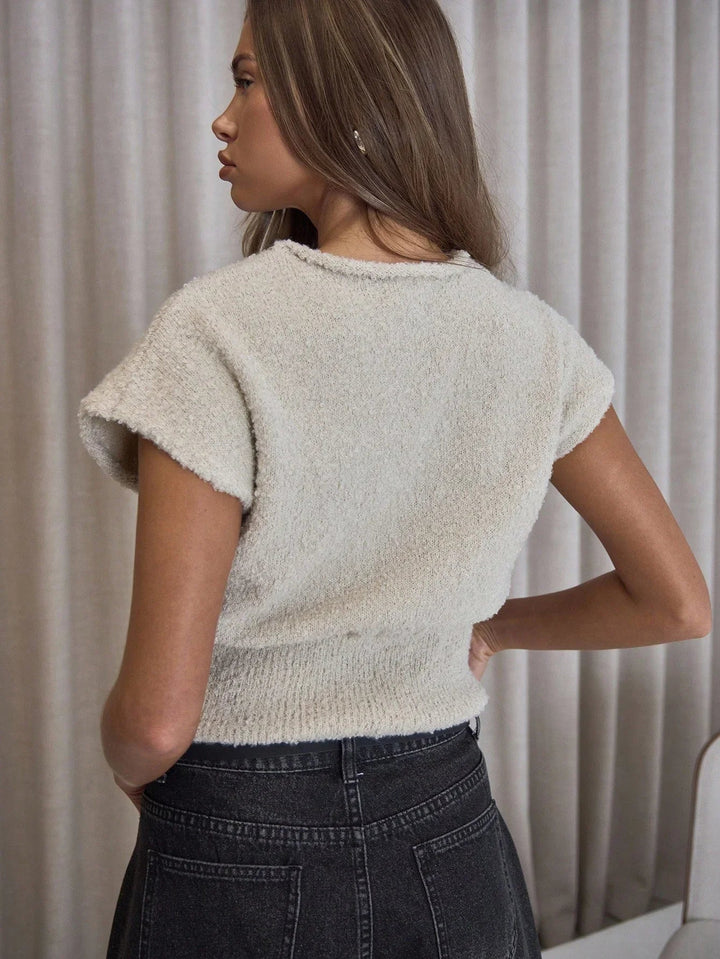 Knit Top Cinched Cropped Waist Boat Neck Streetwear