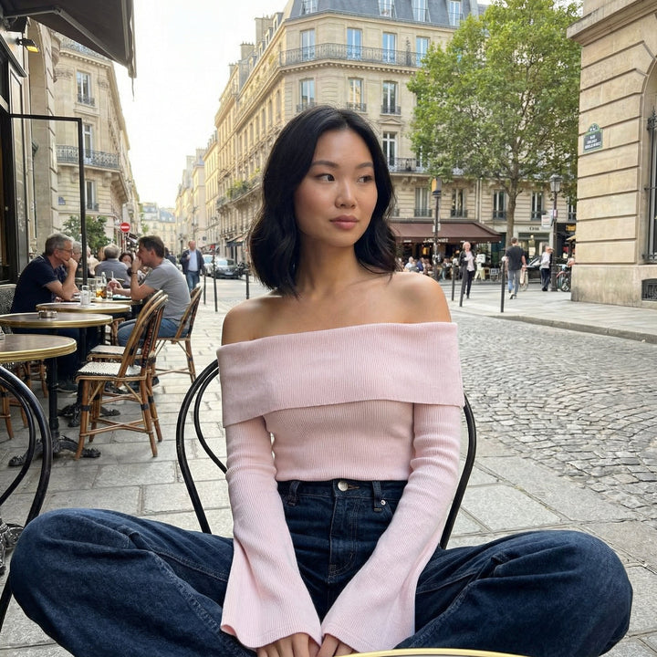 Off Shoulder knit top - light pink