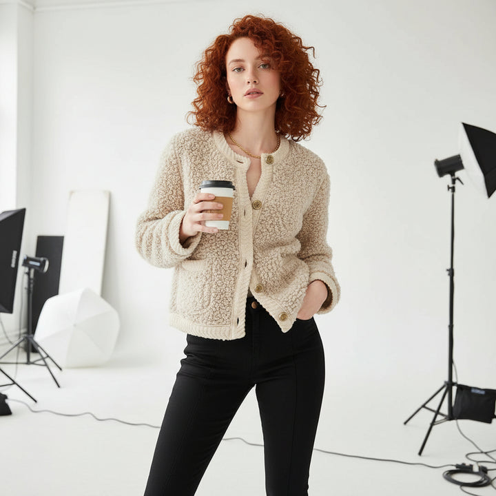 Textured Fleece Button Cardigan
