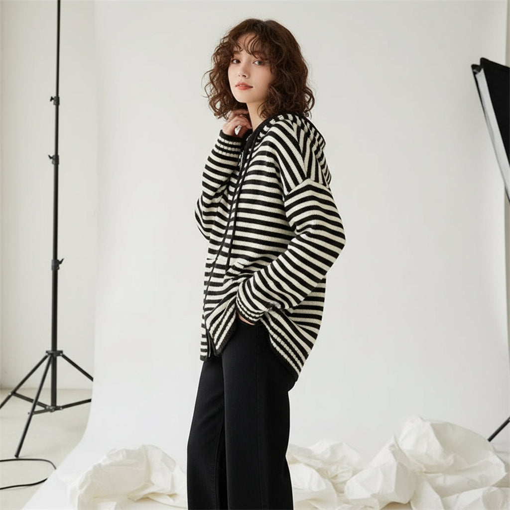 Coastal Stripe Zip Knit Hoodie