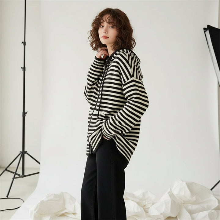 Coastal Stripe Zip Knit Hoodie