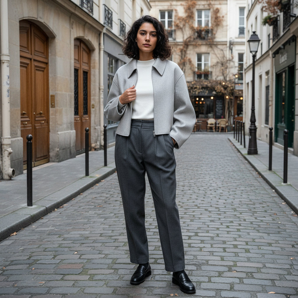 Cropped Wool Blend Jacket