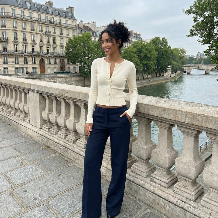 Wool Blended Cardigan - cream