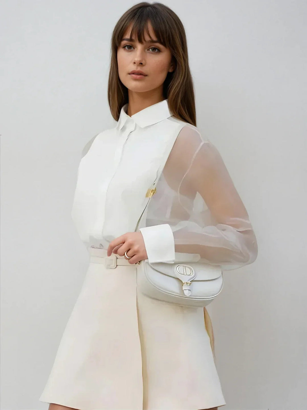 Puff Sleeve Lapel Organza Transparent Top