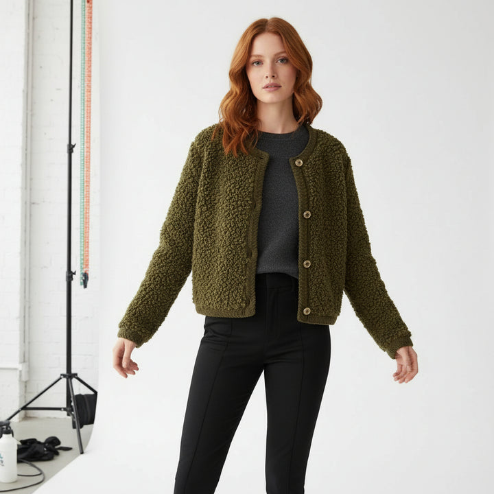 Textured Fleece Button Cardigan