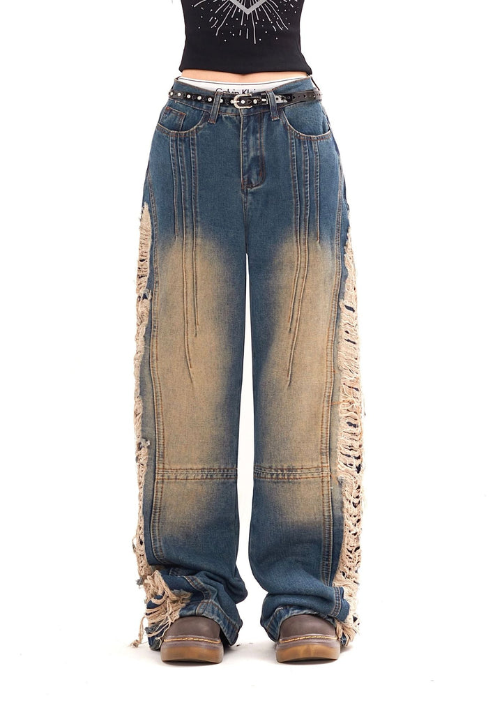 Rebel Shred Contrast Fringe Jeans