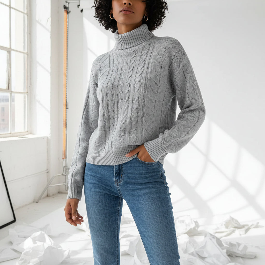 Cable-Knit Turtleneck Sweater
