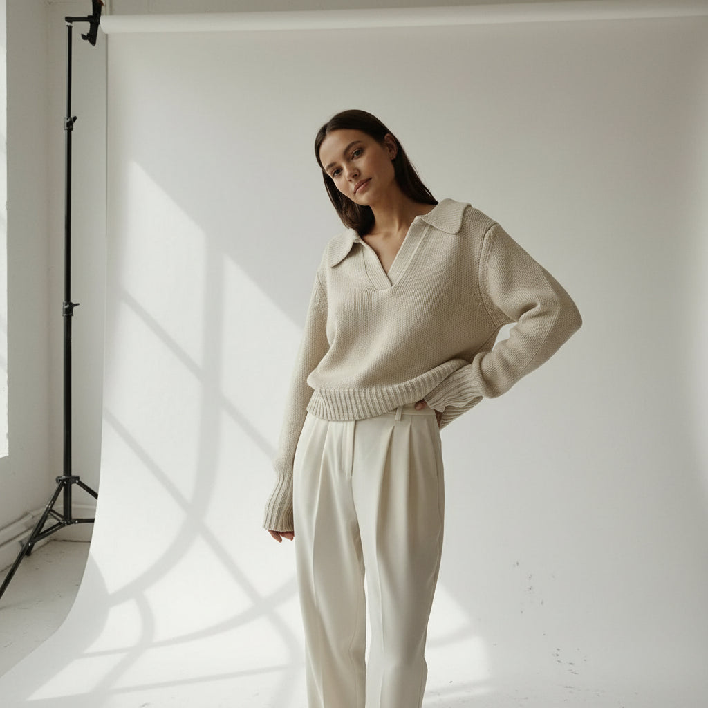 Lapel Structured Rib Knit Sweater