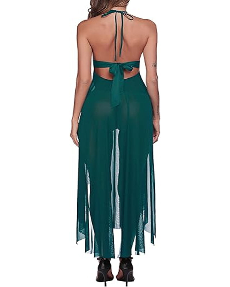 Alverisse – Lace Mesh Front Slit Nightdress