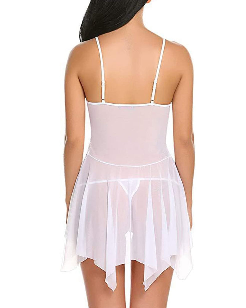 Anivienne – Lace Mesh Suspender Nightdress Set