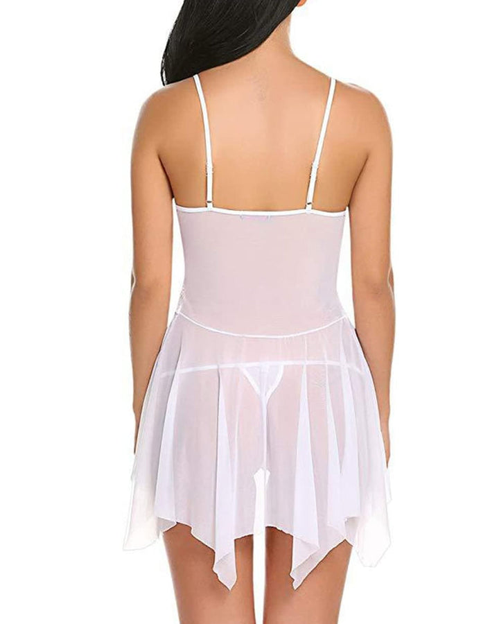 Anivienne – Lace Mesh Suspender Nightdress Set