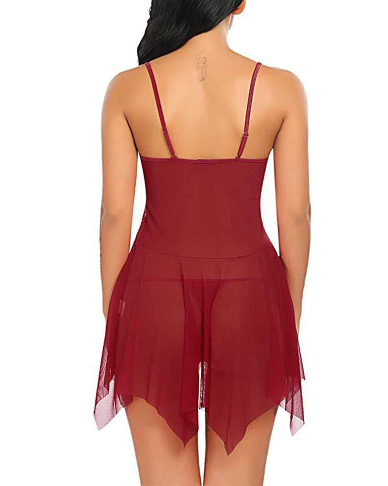 Anivienne – Lace Mesh Suspender Nightdress Set