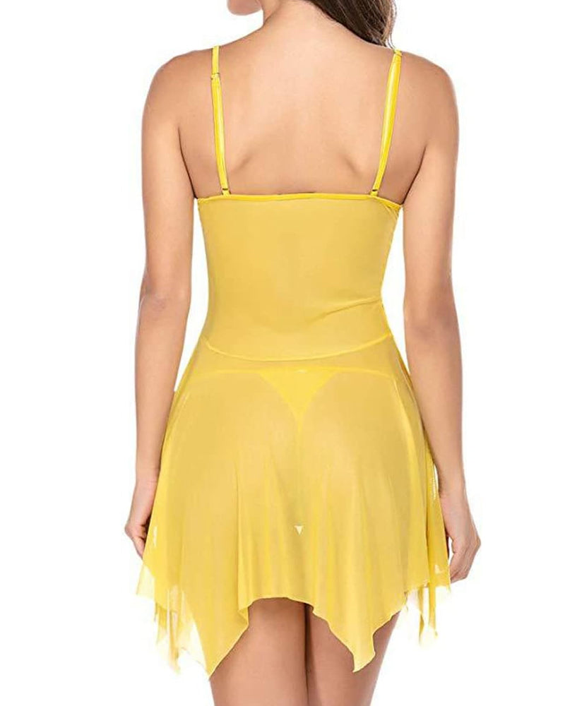 Anivienne – Lace Mesh Suspender Nightdress Set