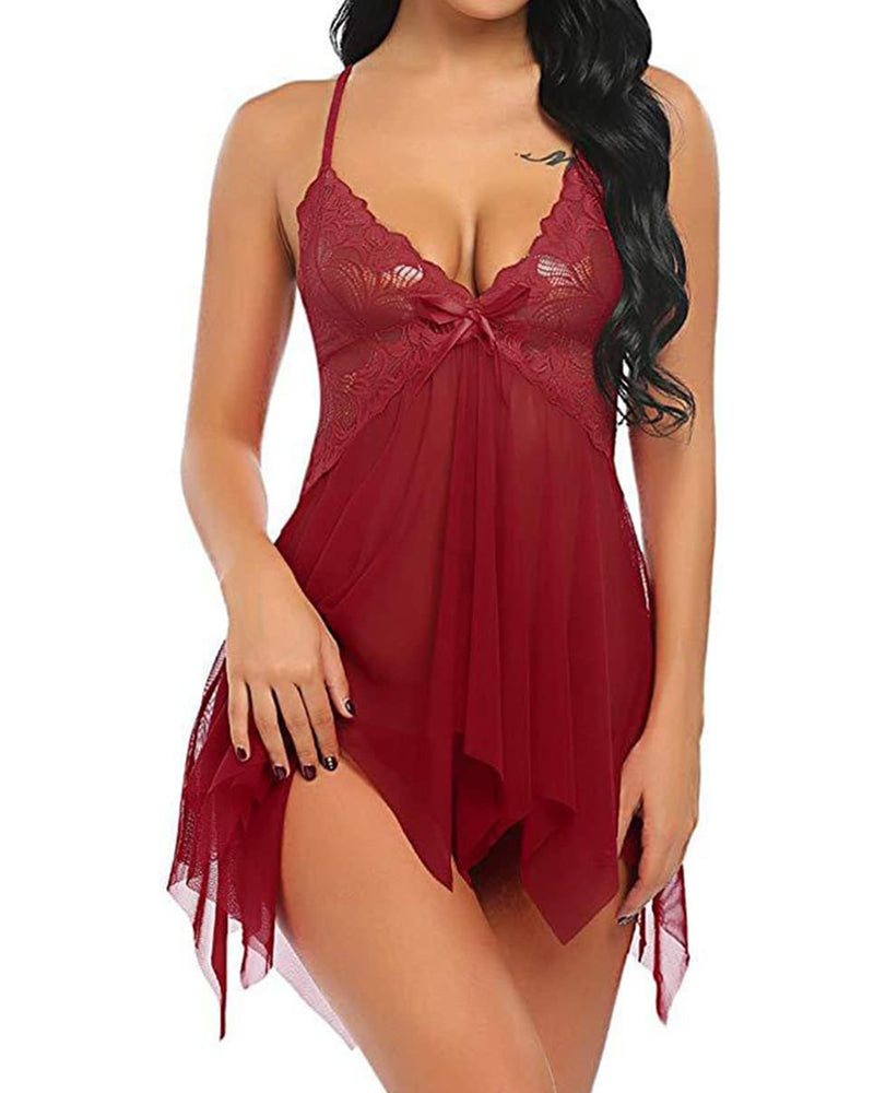 Anivienne – Lace Mesh Suspender Nightdress Set